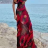 Women´s Print Mesh Long Dress Off